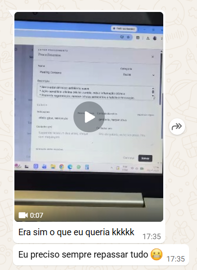 Mensagem no WhatsApp: Era sim o que eu queria. Eu preciso sempre repassar tudo.