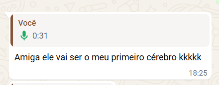 Mensagem no WhatsApp: Amiga ele vai ser o meu primeiro cérebro.